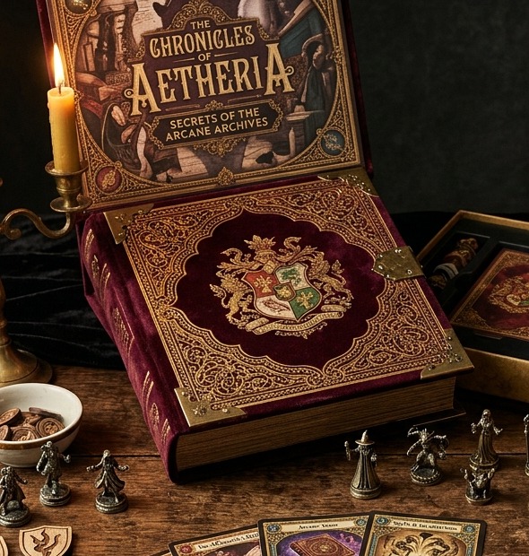 The Collector Edition Box with heavy metal player pawns and gold filigree sleeve